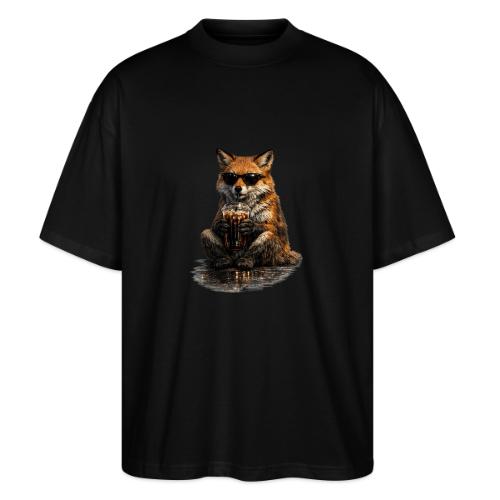 Cool Red Fox Wearing Sunglasses Drinking Coffee - Stanley/Stella Blaster Oversized T-Shirt 