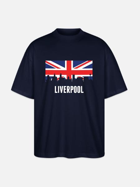 British Flag Liverpool Skyline - Stanley/Stella Blaster Oversized T-Shirt - french navy