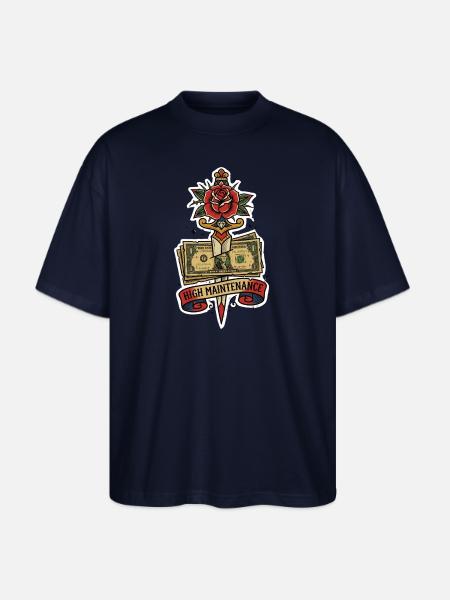 High Maintenance Rose Dollar Tattoo - Stanley/Stella Blaster Oversized T-Shirt  - french navy