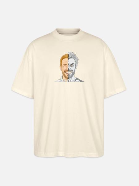 Split Face Smile Keep Smiling - Stanley/Stella Blaster Oversized T-Shirt - natural raw