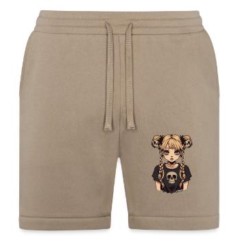 Emo Girl with Pigtails and Skull - Bella + Canvas Unisex Short - tan - Front