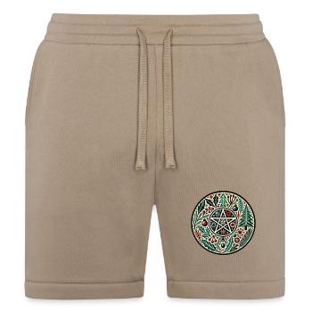 Winter Pentagram Circle with Botanicals - Bella + Canvas Unisex Short - tan - Front