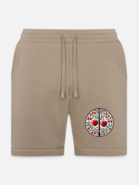 Heart Cherry Tree Folk Circle - Bella + Canvas Unisex Short - tan