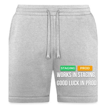 Works In Staging Good Luck In Prod Dev T-Shirt - Bella + Canvas Unisex Short - heather gray - Front