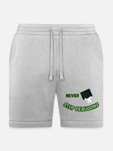 Never Stop Debugging - Funny Programmer - Bella + Canvas Unisex Short - heather gray