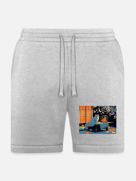 Blue Cat Lantern Night Garden - Bella + Canvas Unisex Short - heather gray