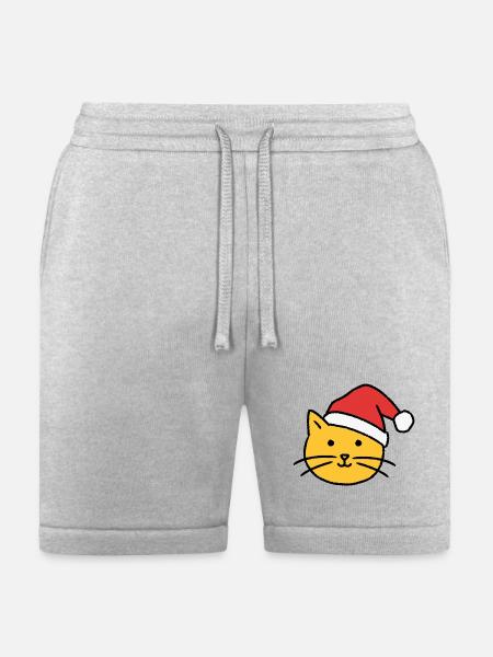 Christmas cat with santa hat - Bella + Canvas Unisex Short - heather gray