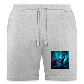 Howling Wolf Silhouette Under Aurora Borealis  - Bella + Canvas Unisex Short - heather gray - Front