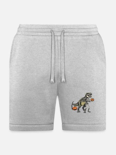 Dinosaur Skeleton Carving with Jack-o-Lantern - Bella + Canvas Unisex Short - heather gray