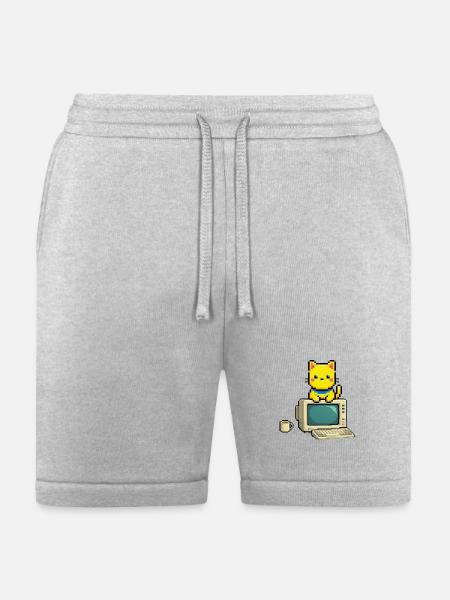 Pixel Cat on Retro Computer - Bella + Canvas Unisex Short - heather gray