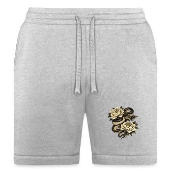 Gold-ink Snake Wrapped Around Peonies - Bella + Canvas Unisex Short - heather gray - Front