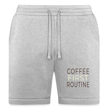 Coffee First Routine - Minimalist Morning Quote - Bella + Canvas Unisex Short - heather gray - Front