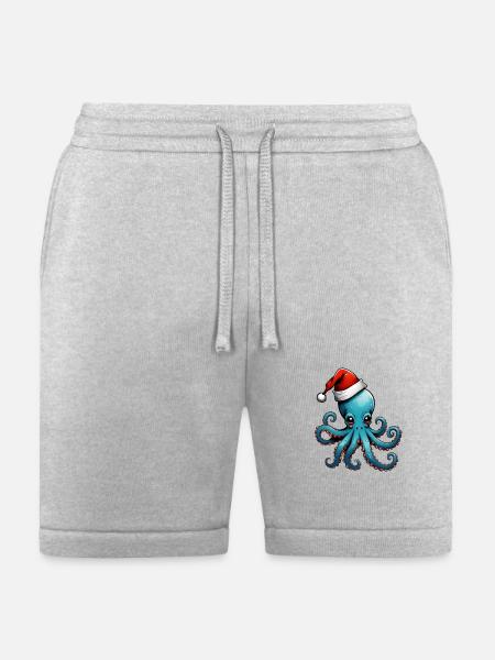 Octopus with Santa hat - Bella + Canvas Unisex Short - heather gray