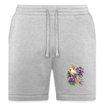 Rainbow Macaw Amid Floral Burst - Bella + Canvas Unisex Short - heather gray - Front