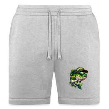 Camo Hat Bass Fish with Green Sunglasses - Bella + Canvas Unisex Short - heather gray - Front