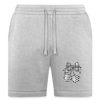 Checkered Cherry Bow Print - Bella + Canvas Unisex Short - heather gray - Front