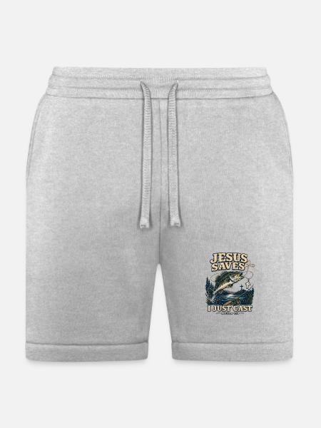 Jesus Saves I Just Cast Christian Fishing - Bella + Canvas Unisex Short - heather gray