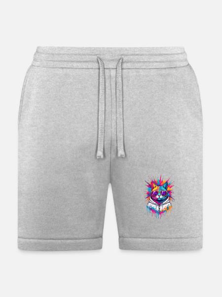 Neon Splash Cat Hoodie - Bella + Canvas Unisex Short - heather gray