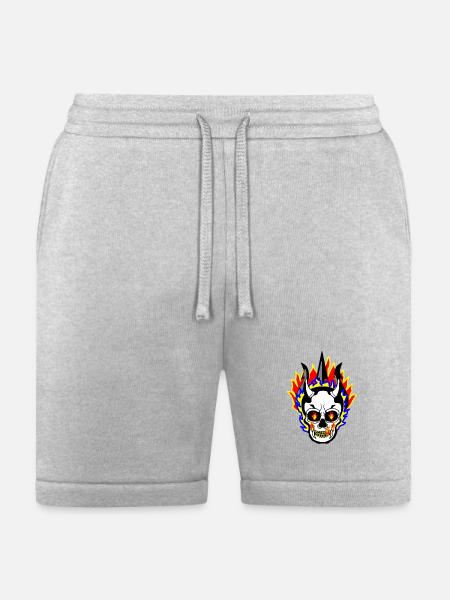 Flaming Skull 55555 Street Style - Bella + Canvas Unisex Short - heather gray