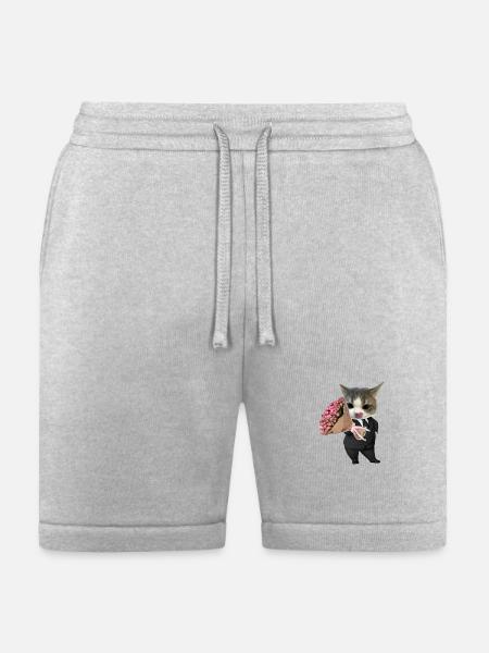 Cat in Suit with Bouquet - Bella + Canvas Unisex Short - heather gray