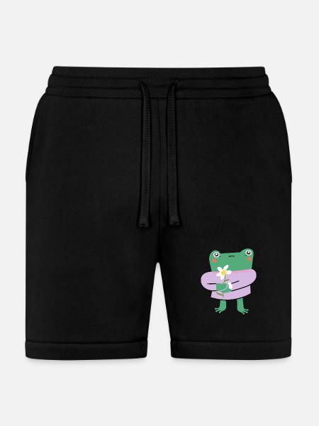 Shy Frog with Flower - Bella + Canvas Unisex Short - black