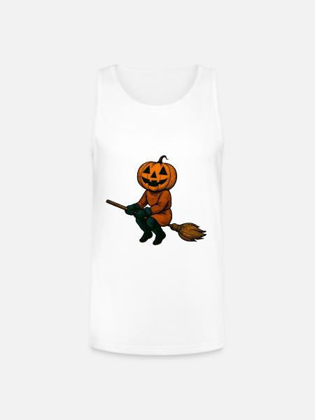 Pumpkinhead Witch on Broom - Unisex Tri-Blend Organic Tank - white