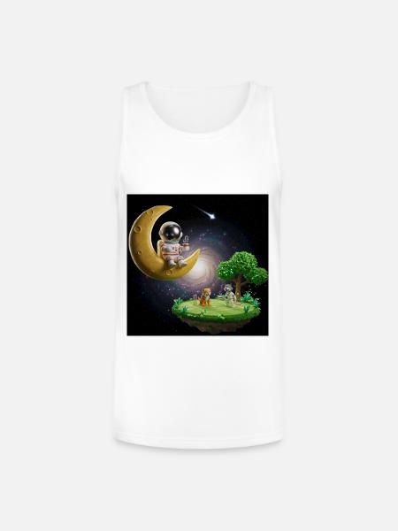 Astronaut on Moonlit Island - Unisex Tri-Blend Organic Tank - white
