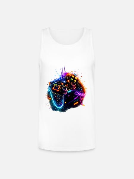 Neon Game Controller Splash - Unisex Tri-Blend Organic Tank - white