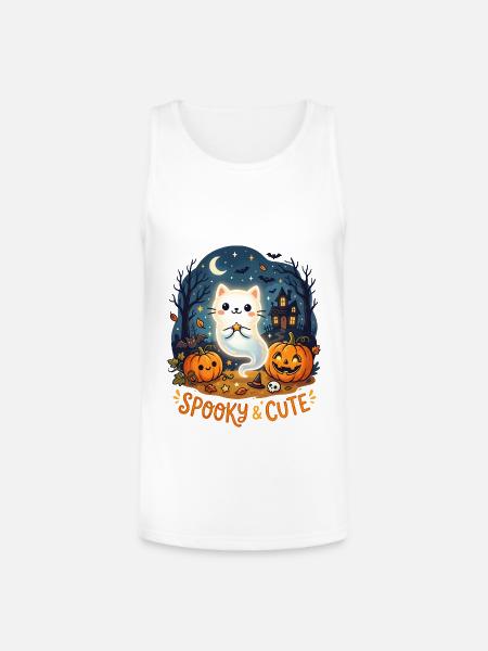 Spooky Cute Ghost Cat Halloween - Unisex Tri-Blend Organic Tank - white