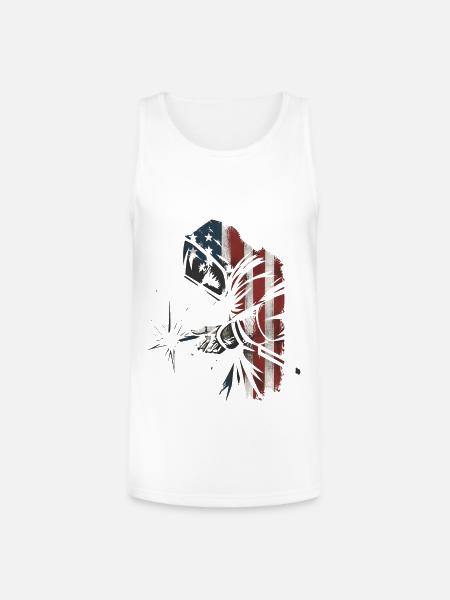 American Flag Welder Distressed Graphic - Unisex Tri-Blend Organic Tank - white