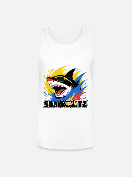 Neon Shark Splash Sunglasses Tee - Unisex Tri-Blend Organic Tank - white