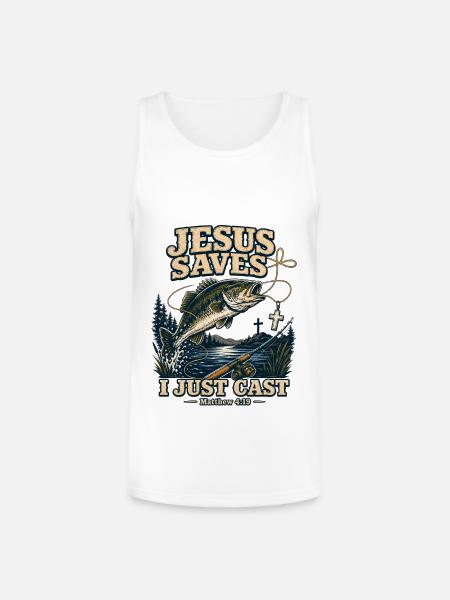 Jesus Saves I Just Cast Christian Fishing - Unisex Tri-Blend Organic Tank - white