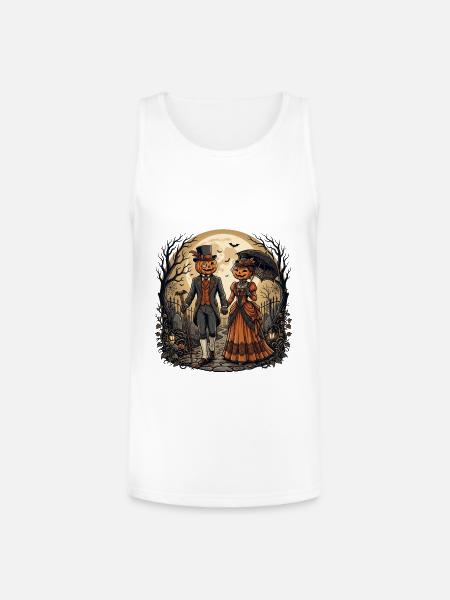 Moonlit Pumpkin Couple - Unisex Tri-Blend Organic Tank - white