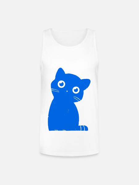 Azure Blue Cat Silhouette - Unisex Tri-Blend Organic Tank - white