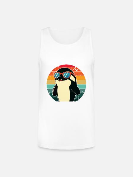 Penguin in Sunset Sunglasses - Unisex Tri-Blend Organic Tank - white