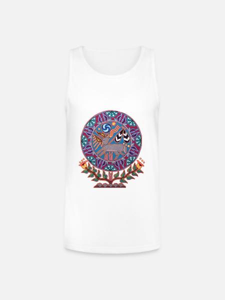 Native Huichol Peyote Deer - Unisex Tri-Blend Organic Tank - white