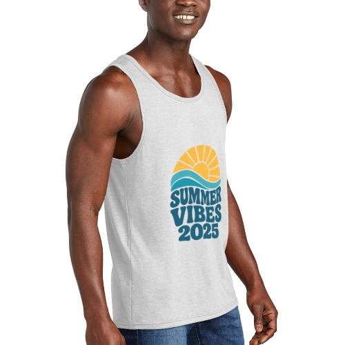 Summer Vibes 2025 Retro Sunset T-Shirt | Fun Beach - Unisex Tri-Blend Organic Tank