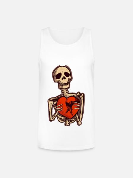 Sad Skeleton Holding Broken Heart - Unisex Tri-Blend Organic Tank - white