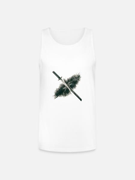 Charcoal Drawing Of Katana - Unisex Tri-Blend Organic Tank - white