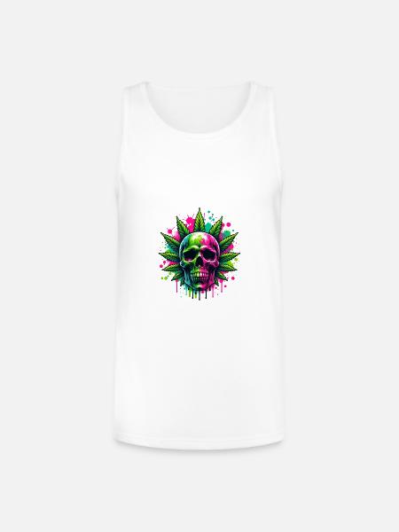 Cannabis Skull Hot Pink - Unisex Tri-Blend Organic Tank - white