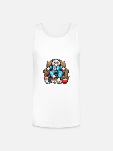 Cozy Cat in Blue Pajamas - Unisex Tri-Blend Organic Tank - white