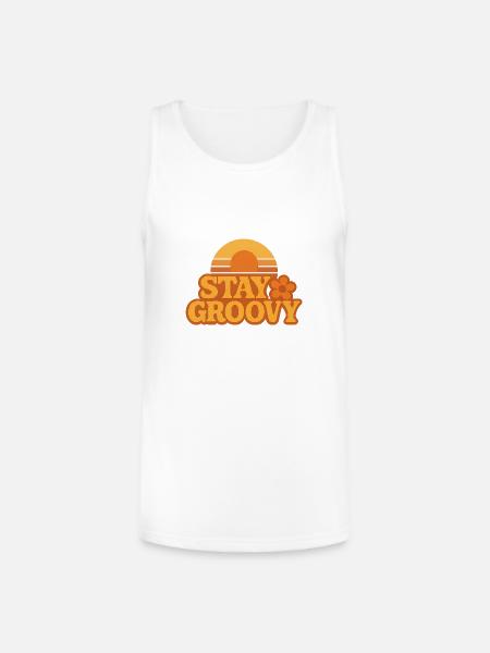 Retro Sunset Stay Groovy Graphic - Unisex Tri-Blend Organic Tank - white