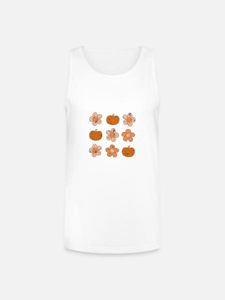 Rustic Pumpkin and Flower Pattern - Unisex Tri-Blend Organic Tank - white