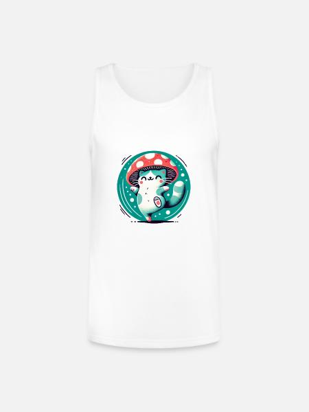 Whimsy Mushroom Hat Cat - Unisex Tri-Blend Organic Tank - white