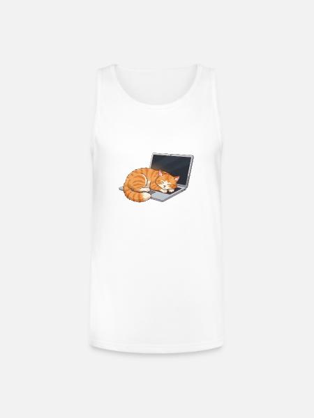 Cozy Tabby on Laptop - Unisex Tri-Blend Organic Tank - white