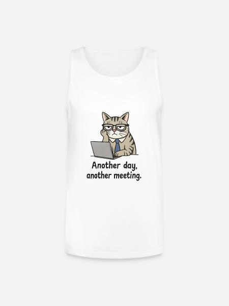 Grumpy Office Cat at Laptop - Unisex Tri-Blend Organic Tank - white