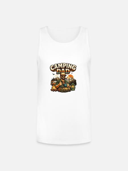 Camping Dad at Sunset Campfire - Unisex Tri-Blend Organic Tank - white