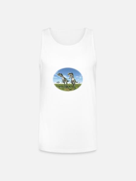 Monolophosaurus in a Prehistoric Landscape - Unisex Tri-Blend Organic Tank - white