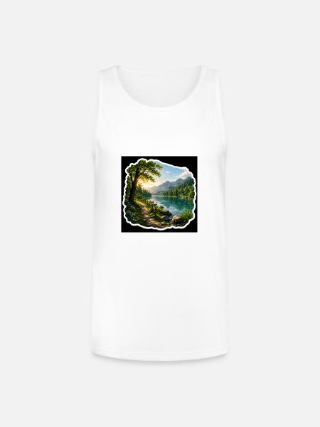 Lakeside Trail in Alpine Sun - Unisex Tri-Blend Organic Tank - white