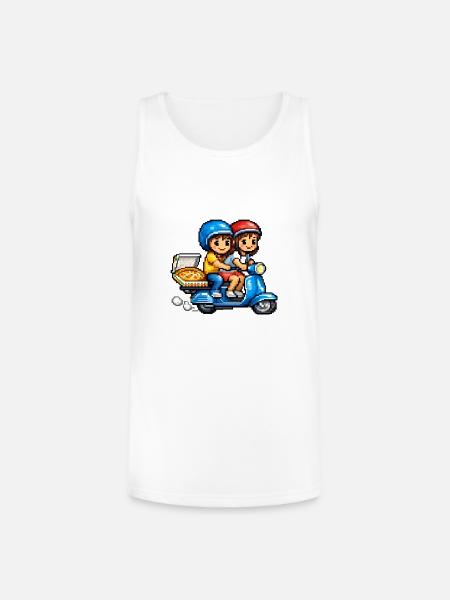 Boy and Girl on Vespa with Pizza! - Unisex Tri-Blend Organic Tank - white
